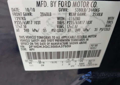 2011 Ford Edge Se from USA, damaged, VIN 2FMDK3GC3BBA37859